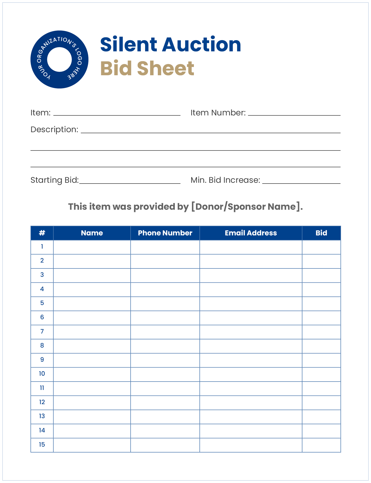 Silent Auction Bid Silent Auction Bid